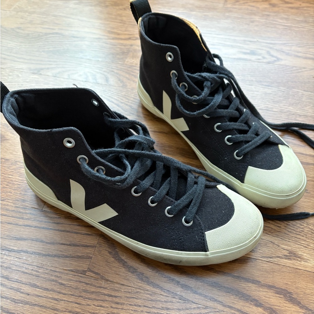 Veja Black Canvas High-Tops with White Soles